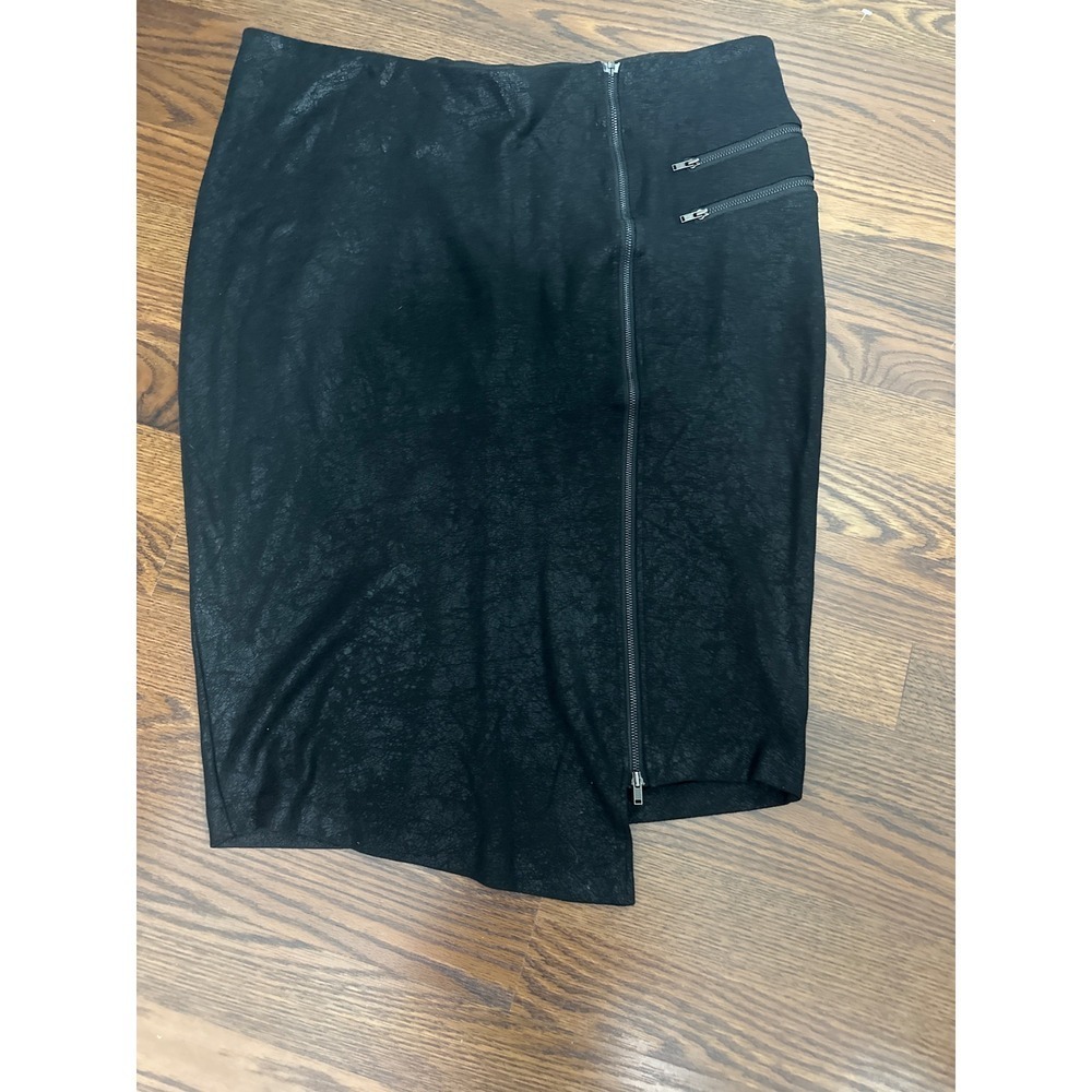 Torrid Black Faux Leather Textured Asymmetrical Zip Pencil Skirt Size 1